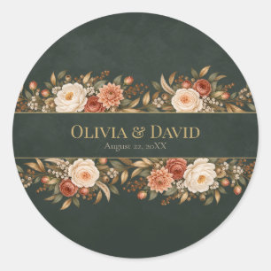 Autocollant rond de mariage floral vert sorcière d