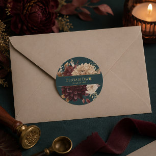 Autocollant rond de mariage gothique floral sarcel