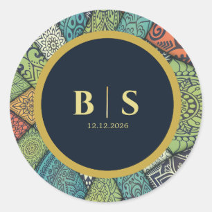 Autocollant rond de mariage musulman mosaïque, per