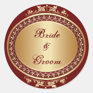 Autocollant rond de mariée et de chambre d'or