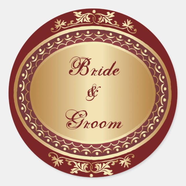 Autocollant rond de mariée et de chambre d'or (Devant)