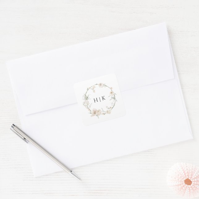 Autocollant Rond de Monogramme Floral à l'Aquarell (Enveloppe)