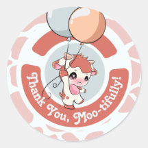 Autocollant rond de Motif de vache gris orange