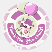 Autocollant rond de Motif de vache rose violet