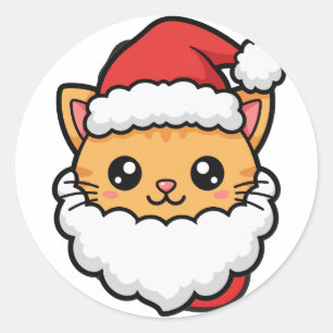 Autocollant rond de Noël avec un chaton barbe de P