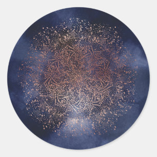 Autocollant rond de Noël Blue Gold Sparkle