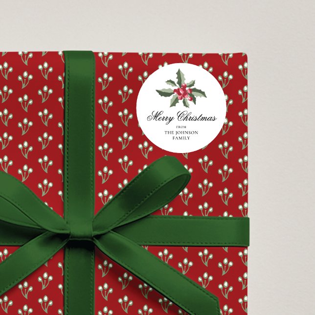 Autocollant Rond de Noël Botanique Simple Élégant (Créateur téléchargé)