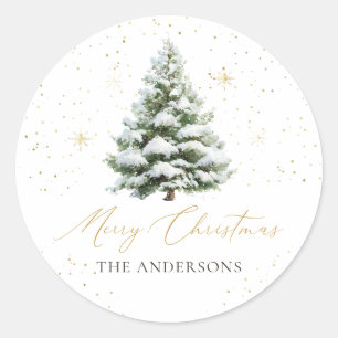 Autocollant Rond de Noël Classique Arbre de Pin Mi