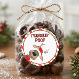 Autocollant rond de Noël crottes de renne