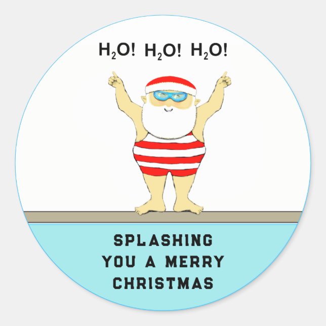 Autocollant rond de Noël de natation classique (Devant)