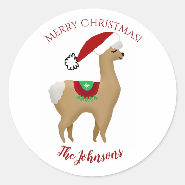 Autocollant rond de Noël en forme d'alpaca pour sc (Devant)
