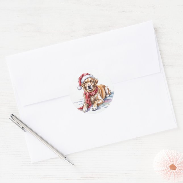 Autocollant rond de Noël Golden Retriever (Enveloppe)