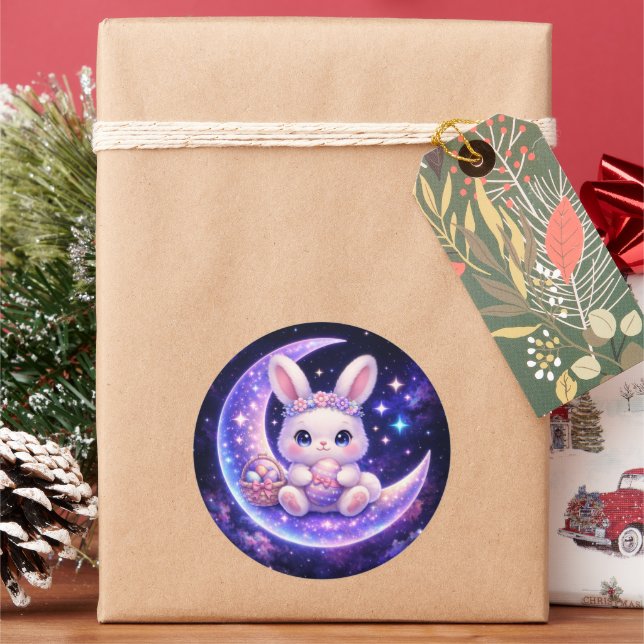 Autocollant Rond de Pâques Lapin Céleste Mignon (vacances)