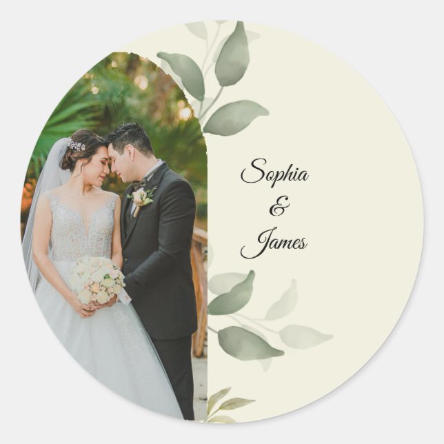 Autocollant Rond de Photo de Mariage avec Arche de (Devant)