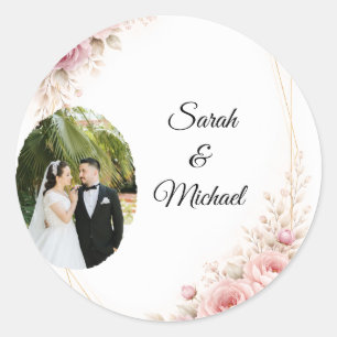 Autocollant Rond de Photographie de Mariage avec A