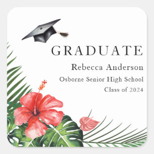 Autocollant rond de remise de diplômes tropical à