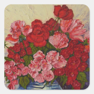 Autocollant rond de roses et de pivoines