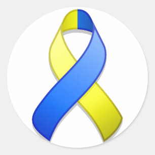 Autocollant rond de ruban bleu et jaune de