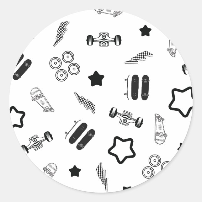 Autocollant rond de skateboard noir et blanc (Devant)