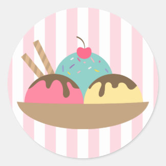 Autocollant rond de sundae à la glace rayé