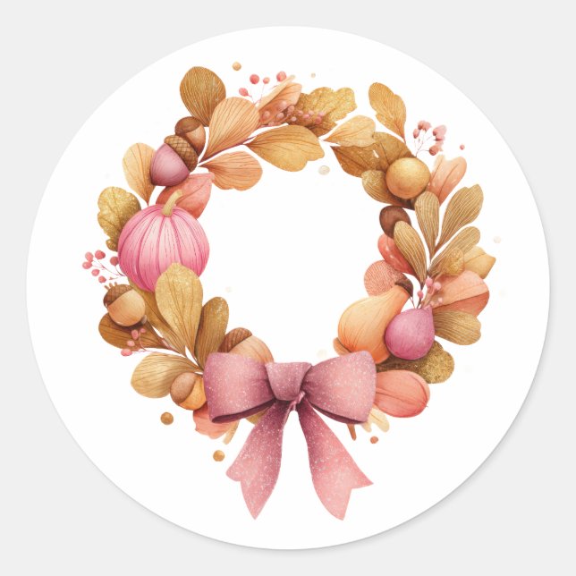 Autocollant rond de Thanksgiving avec couronne d'a (Devant)