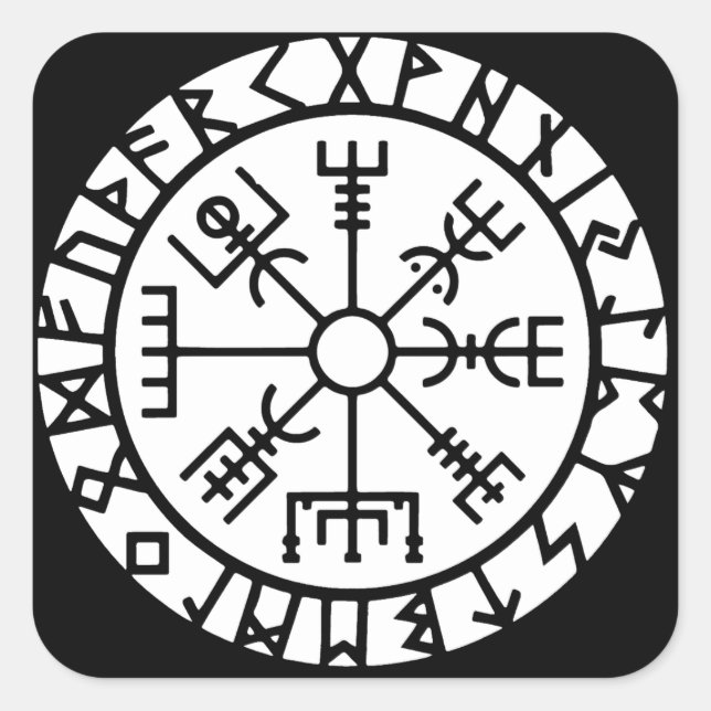 Autocollant rond de Vegvisir (boussole de Viking) (Devant)
