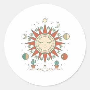 Autocollant rond Désert Céleste - Soleil Lune Plan