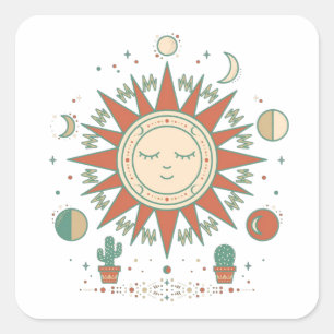 Autocollant rond Désert Céleste - Soleil Lune Plan