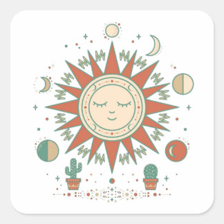 Autocollant rond Désert Céleste - Soleil Lune Plan