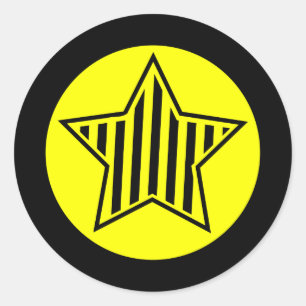 Autocollant rond d'étoile jaune et noire