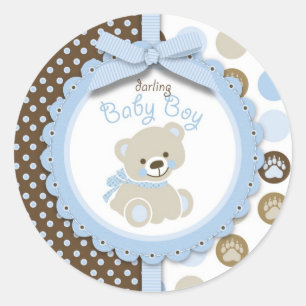 Autocollant rond d'ours de nounours de garçon
