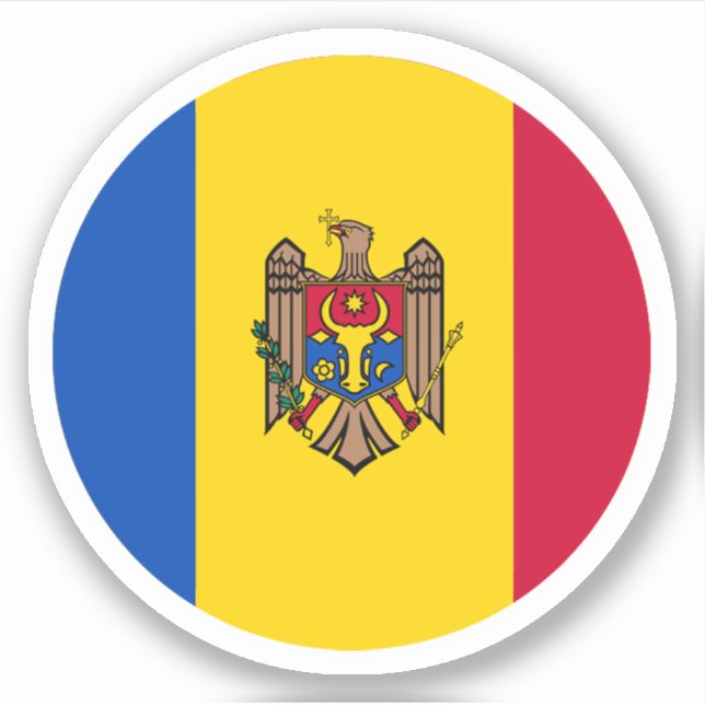 Autocollant Rond Drapeau de la Moldavie (Devant)
