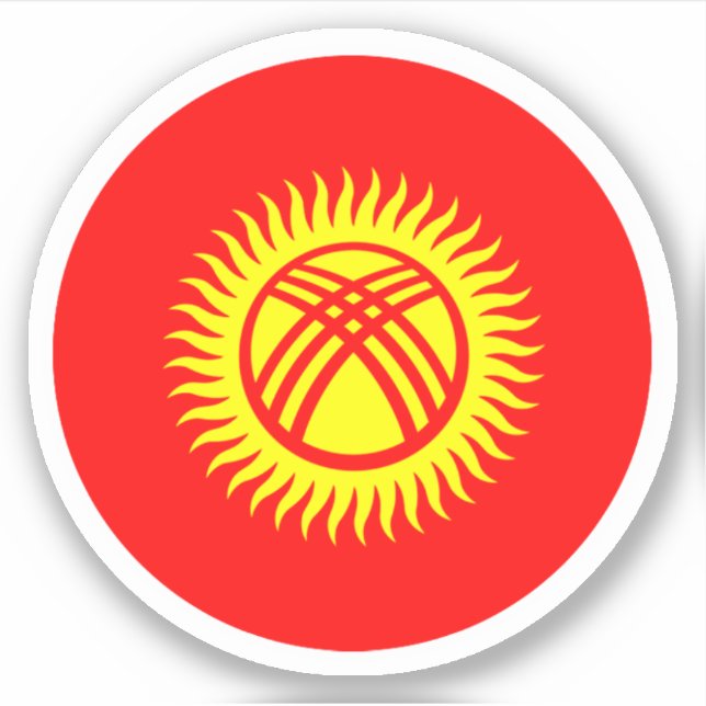 Autocollant Rond du Drapeau du Kirghizistan (Devant)