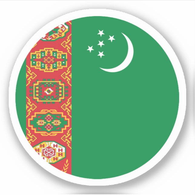 Autocollant Rond du Drapeau du Turkménistan (Devant)