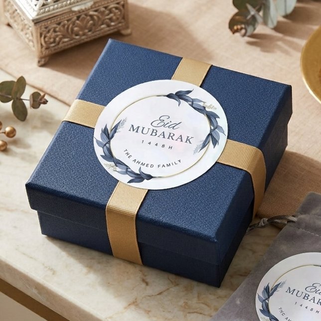 Autocollant rond Eid Mubarak floral bleu (Créateur téléchargé)