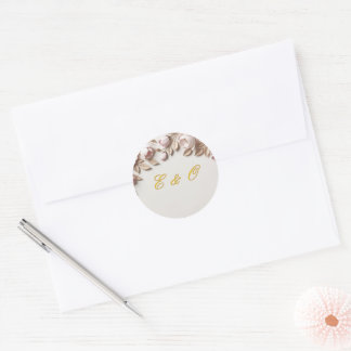 Autocollant Rond Élégant Fleurs Mariage