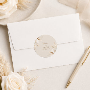 Autocollant Rond Élégant Rose Ivoire pour Mariage