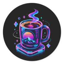 Autocollant rond esthétique de tasse à café néon C