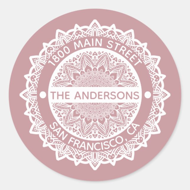 Autocollant rond Étiquette de adresse mandala viol (Devant)