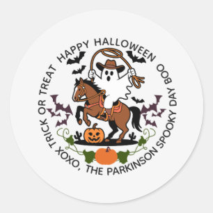 Autocollant Rond Fantôme et Cheval d'Halloween