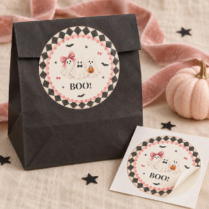 Autocollant rond fantômes roses mignons pour fête