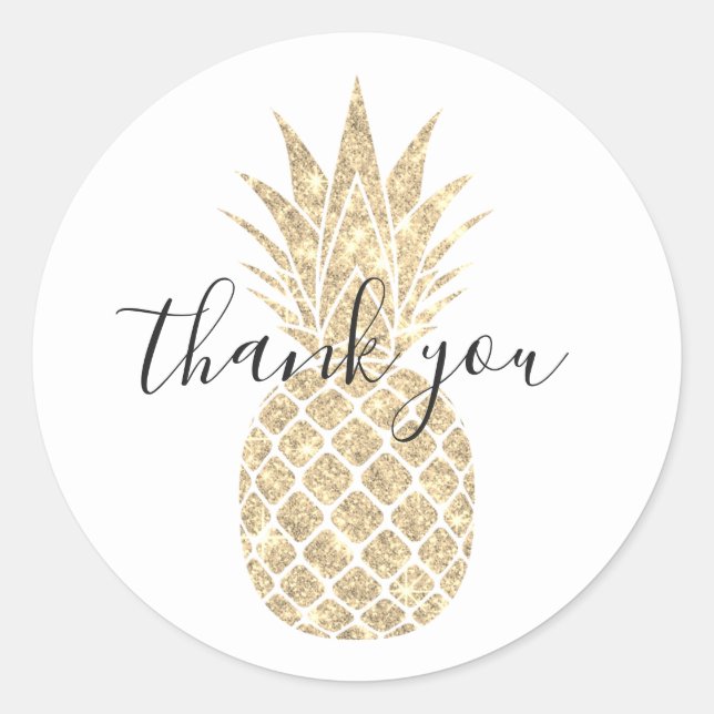 Autocollant rond Faux Glitter Pineapple Merci (Devant)