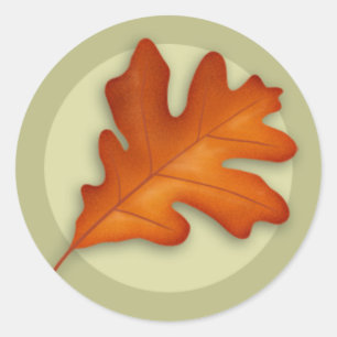 Autocollant rond feuille de chêne blanc d'automne