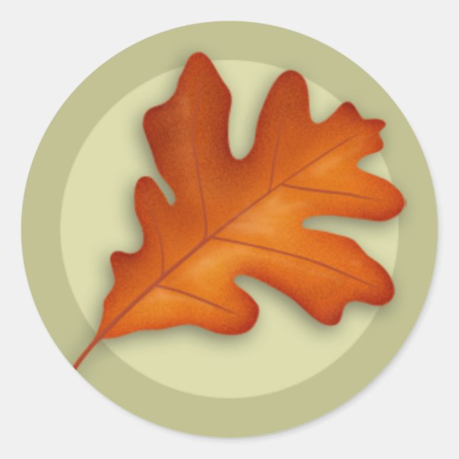 Autocollant rond feuille de chêne blanc d'automne (Devant)