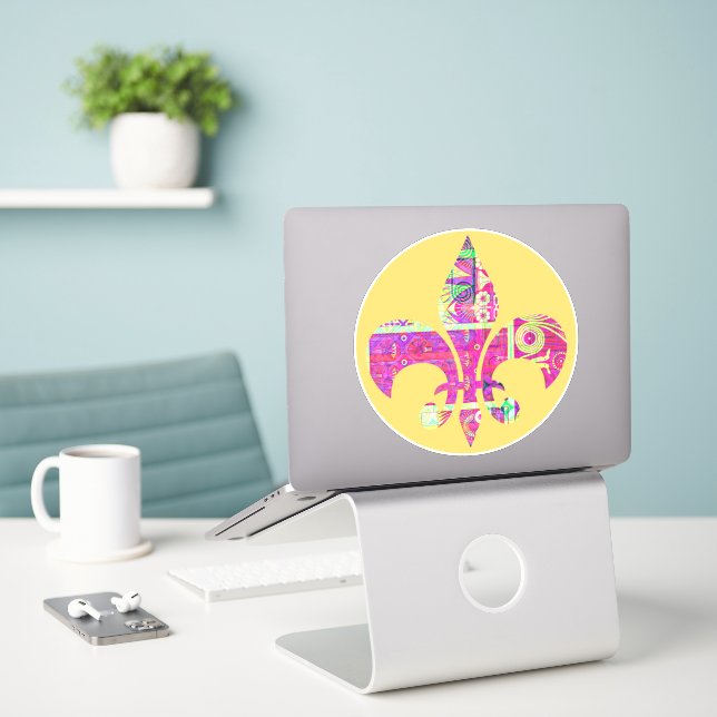 Autocollant Rond Fleur De Lis Artistique (Ordinateur portable sur le bureau)