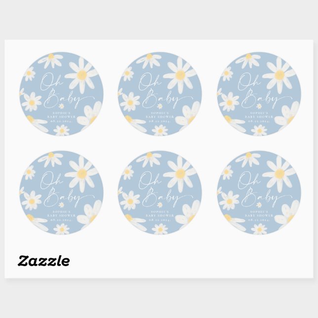 Autocollant rond fleur de marguerite bleu boho (Feuille)