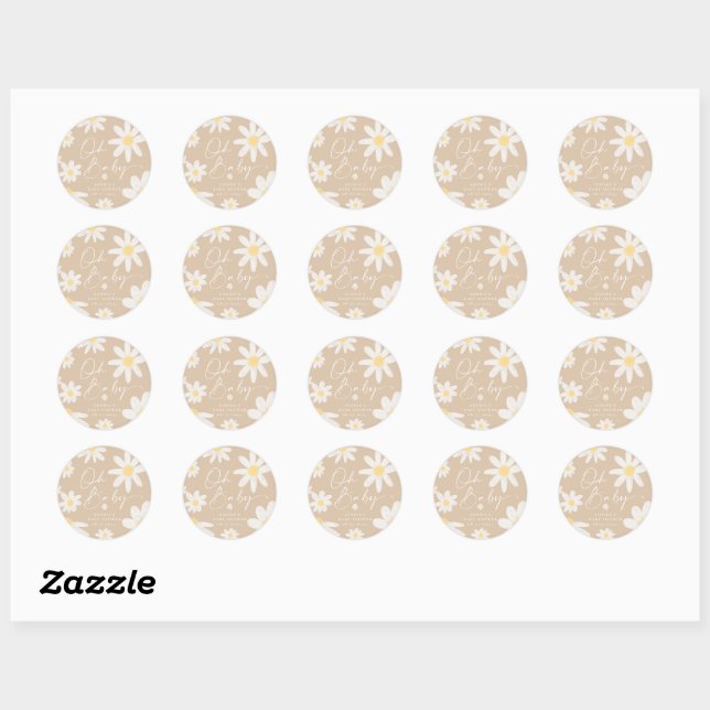 Autocollant rond fleur de marguerite bohème (Feuille)