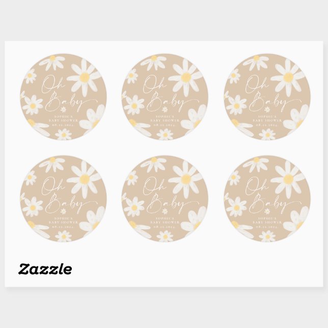 Autocollant rond fleur de marguerite Boho (Feuille)