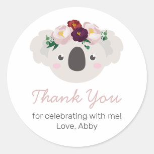 Autocollant rond fleuri Koala Boho