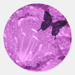 Autocollant Rond Fleurs Papillon Violet